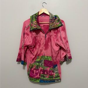 Vintage Parsley & Sage Pink Tie Dye Boho Patchwork Hippie Hooded Zip Jacket
